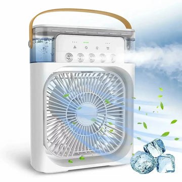 Household Small Air Cooler Three-in-one Fan Air Conditioner LED Night Light Portable for Home.